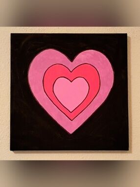 Heart Painting On Canvas Acrylic Painting 12x12" Pink and Black Home Decor New!